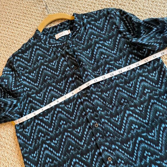 A.L.C. Women's Long Sleeve Button Down Blouse Blue Black Size 0 100% Silk - Picture 6 of 9
